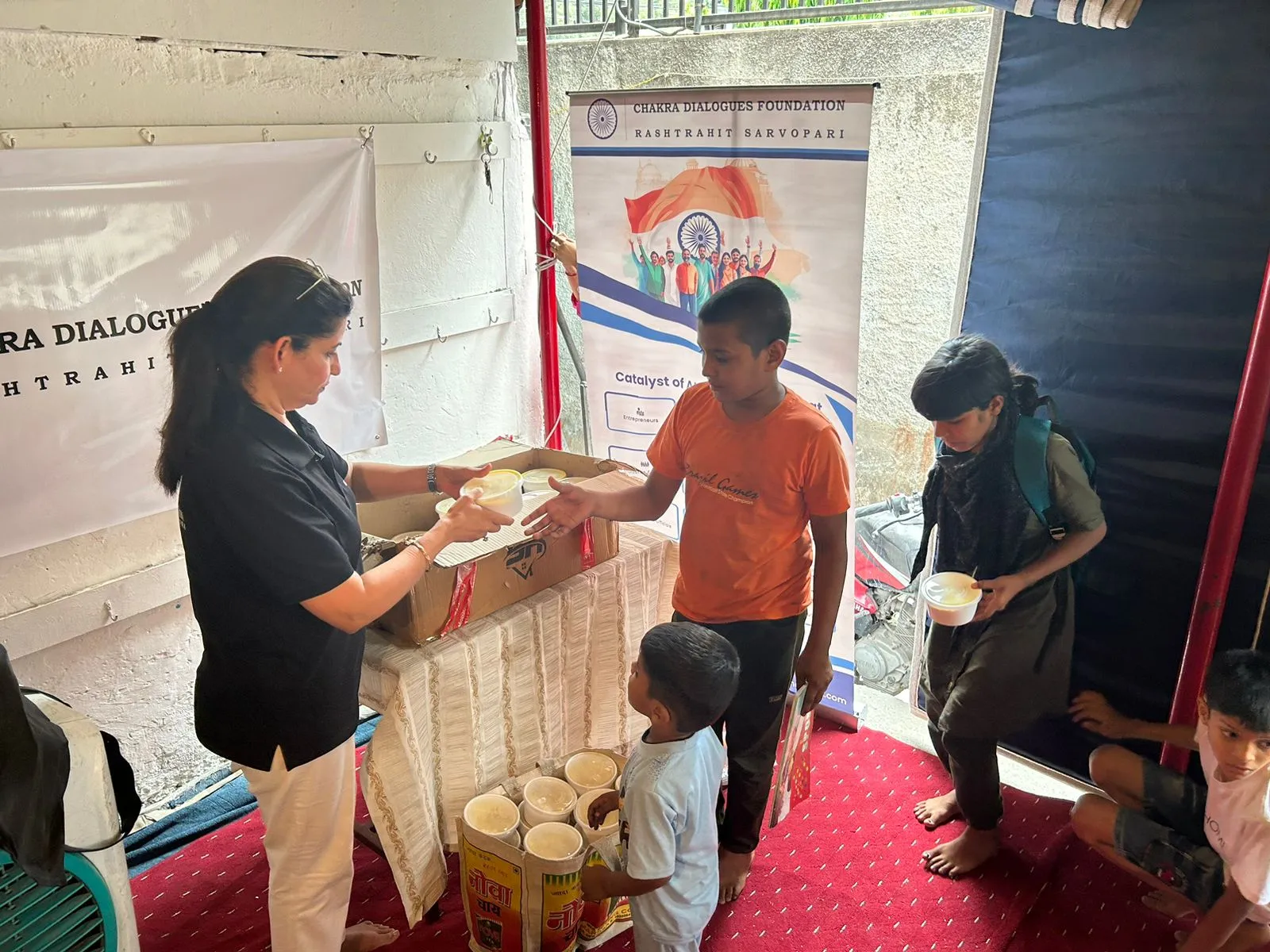 Food distribution camp for slum children